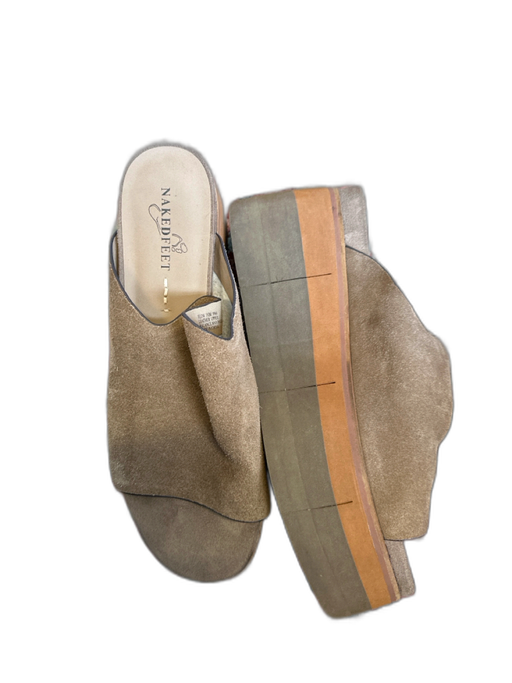 Naked Feet Shoe Size 10 Taupe Suede Platform Open Toe Mules Taupe / 10