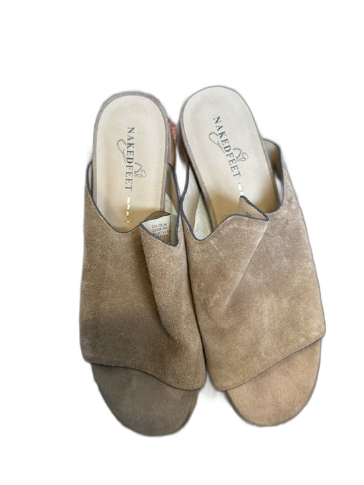 Naked Feet Shoe Size 10 Taupe Suede Platform Open Toe Mules Taupe / 10