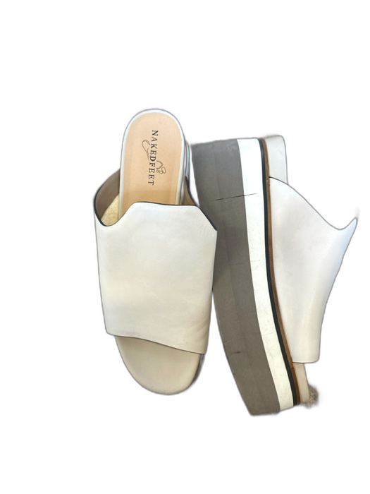 Naked Feet Shoe Size 9.5 Bone & Gray Leather Platform Open Toe Mules Bone & Gray / 9.5