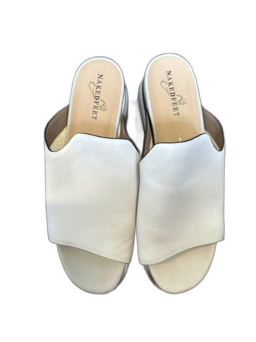 Naked Feet Shoe Size 9.5 Bone & Gray Leather Platform Open Toe Mules Bone & Gray / 9.5