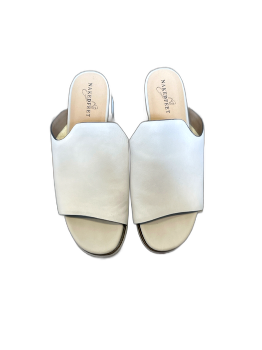 Naked Feet Shoe Size 9.5 Bone & Gray Leather Platform Open Toe Mules Bone & Gray / 9.5
