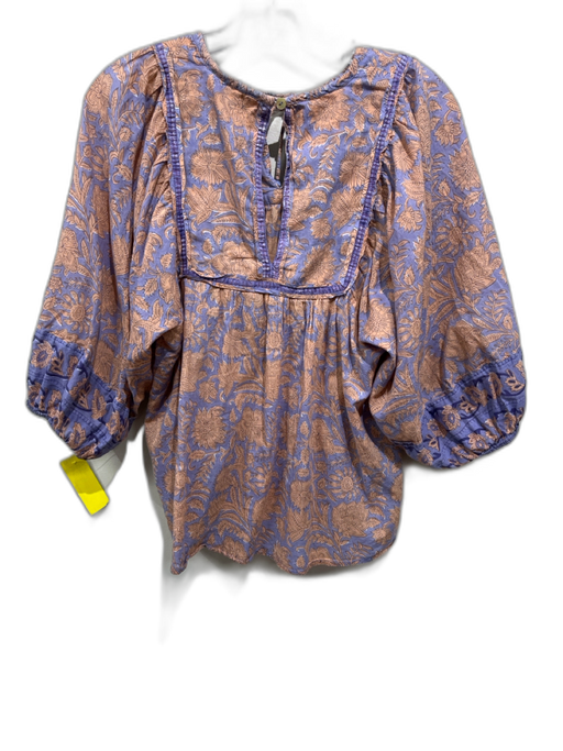 Cleobella Size XS Purple & Peach Cotton Floral 1/2 Balloon Sleeve Top Purple & Peach / XS