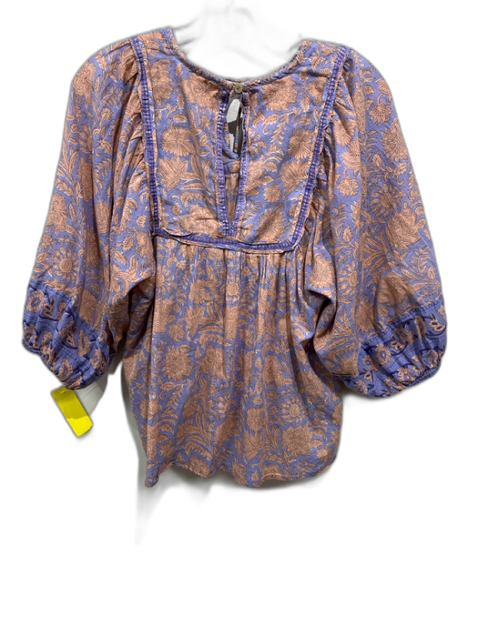 Cleobella Size XS Purple & Peach Cotton Floral 1/2 Balloon Sleeve Top Purple & Peach / XS