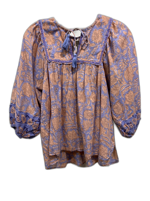 Cleobella Size XS Purple & Peach Cotton Floral 1/2 Balloon Sleeve Top Purple & Peach / XS