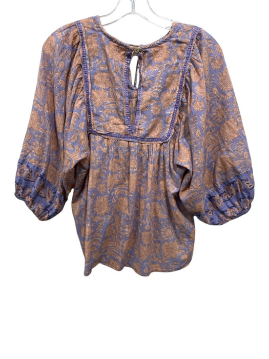 Cleobella Size XS Purple & Peach Cotton Floral 1/2 Balloon Sleeve Top Purple & Peach / XS