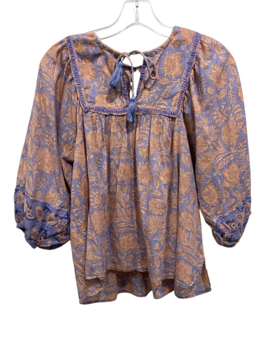 Cleobella Size XS Purple & Peach Cotton Floral 1/2 Balloon Sleeve Top Purple & Peach / XS