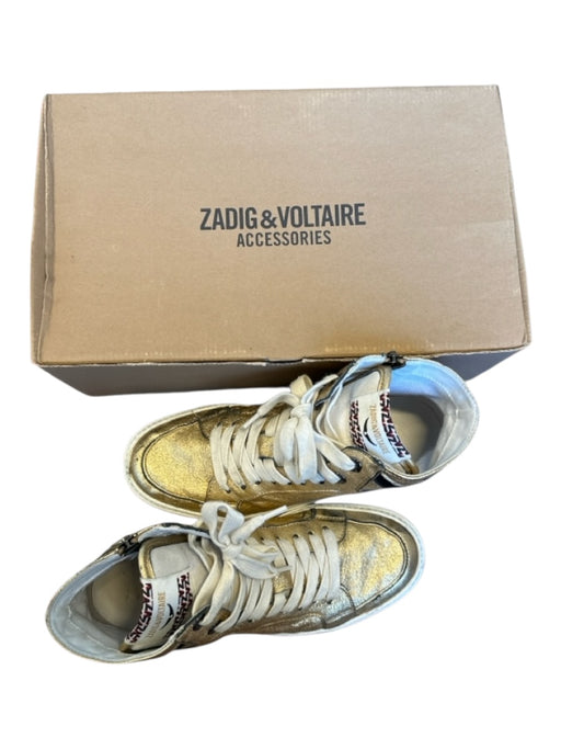 Zadig & Voltaire Shoe Size 38 Gold & Black Leather Metallic High Top Sneakers Gold & Black / 38