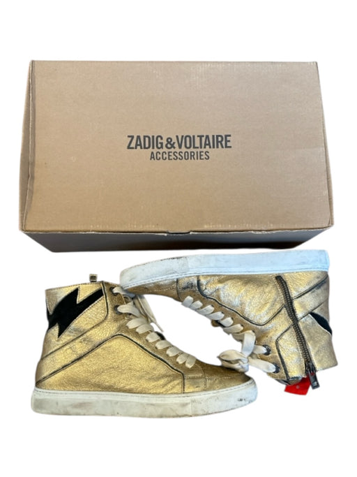 Zadig & Voltaire Shoe Size 38 Gold & Black Leather Metallic High Top Sneakers Gold & Black / 38