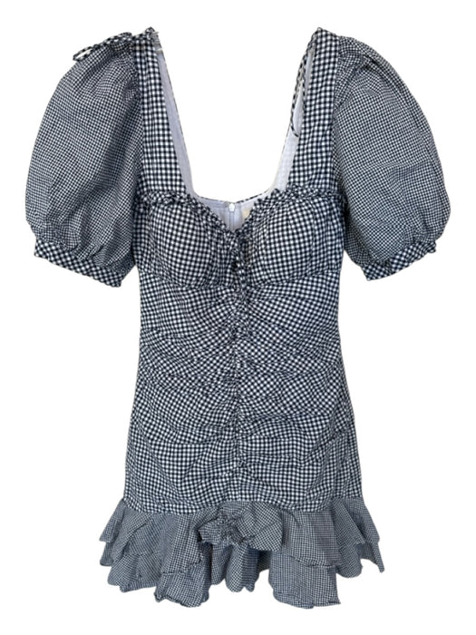 Jonathan Simkhai Size 2 Navy & white Cotton Short Balloon Sleeve Gingham Dress Navy & white / 2