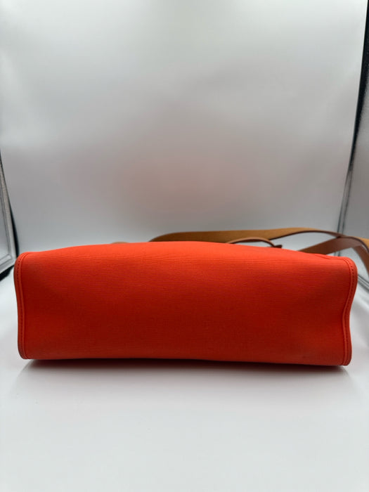 Hermes Orange Canvas Leather Silver Hardware Crossbody Certified by Entrupy Bag