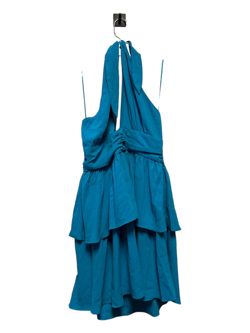 Amanda Uprichard Size L Teal Blue Polyester Halter Neck Ruffles Dress Teal Blue / L