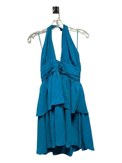Amanda Uprichard Size M Teal Blue Polyester Halter Neck Ruffles Dress Teal Blue / M