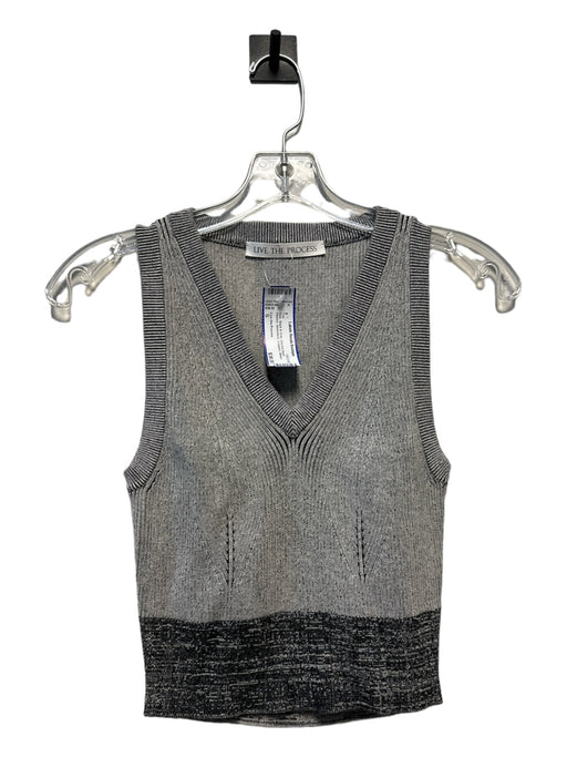 Live the Process Size S Black & Gray Viscose Blend Ribbed Sleeveless Cropped Top Black & Gray / S