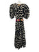 Oliphant Size XS Black, White & Multi Cotton V Neck Short Puff Sleeve Dress Black, White & Multi / XS