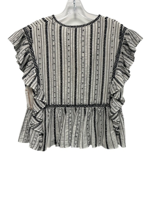 Sea New York Size 2 White & Black Cotton Ruffle Flare Sleeve Pleat Detail Top White & Black / 2