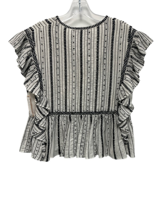 Sea New York Size 2 White & Black Cotton Ruffle Flare Sleeve Pleat Detail Top White & Black / 2