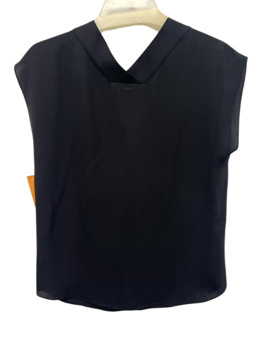 Theory Size P Black Silk Flare Sleeve V Neck Sheer Top Black / P