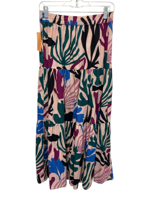 Oliphant Size XS Pink, Green & Multi Print Cotton Elastic Waist Tiered Skirt Pink, Green & Multi Print / XS