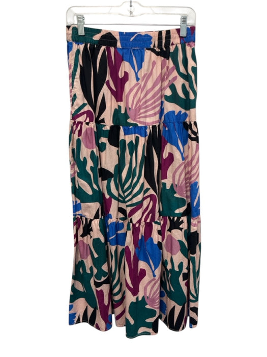 Oliphant Size XS Pink, Green & Multi Print Cotton Elastic Waist Tiered Skirt Pink, Green & Multi Print / XS