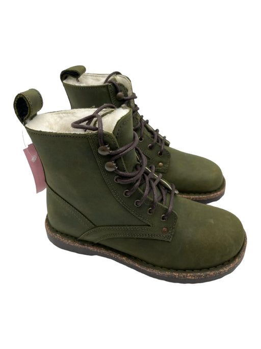 Birkenstock Green Leather Lace Up Boots Green