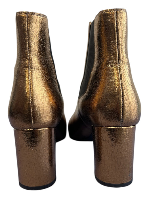 YSL Shoe Size 7.5 Gold Leather Crackle Stretch Panels Almond Toe Booties Gold / 7.5
