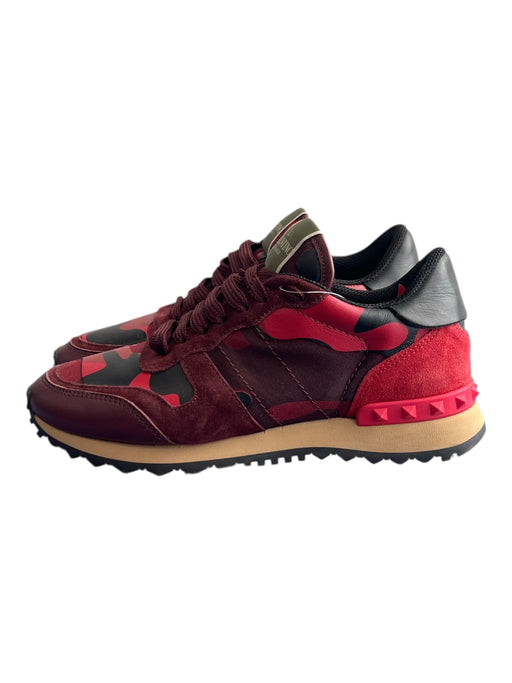 Valentino Shoe Size 7.5 Maroon, Red & Black Leather & Suede round toe Camo Shoes Maroon, Red & Black / 7.5