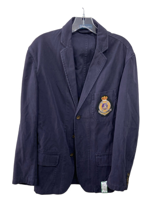 Polo Navy Cotton Solid Crest Men's Blazer 40