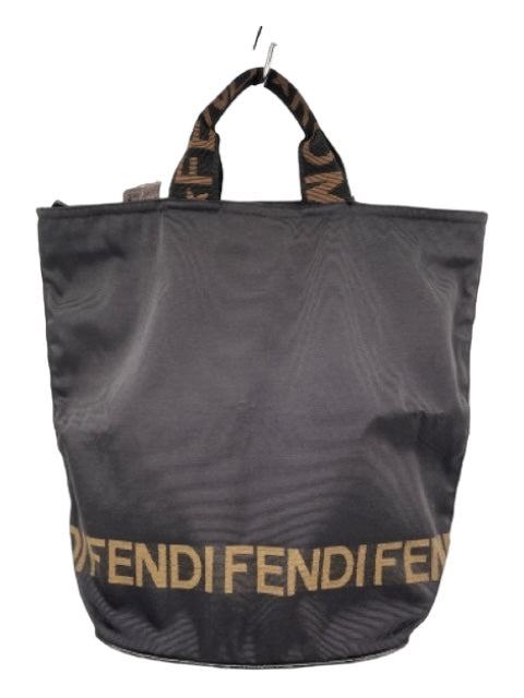 Fendi Black & Brown Nylon Top Handle Zucca Monogram Top Zip Dustbag Inc. Bag Black & Brown / Small