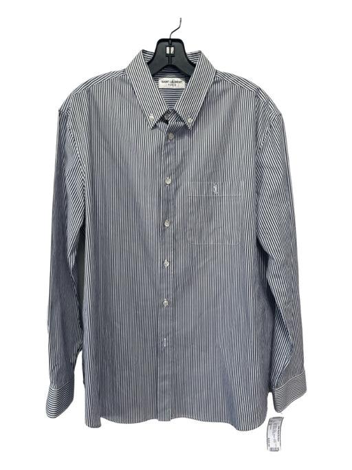 Saint Laurent Size 40 Blue & White Cotton Striped Button Down Long Sleeve Shirt 40