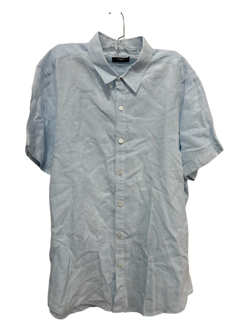 Theory Size XL Light blue Linen Solid Button Down Men's Short Sleeve XL