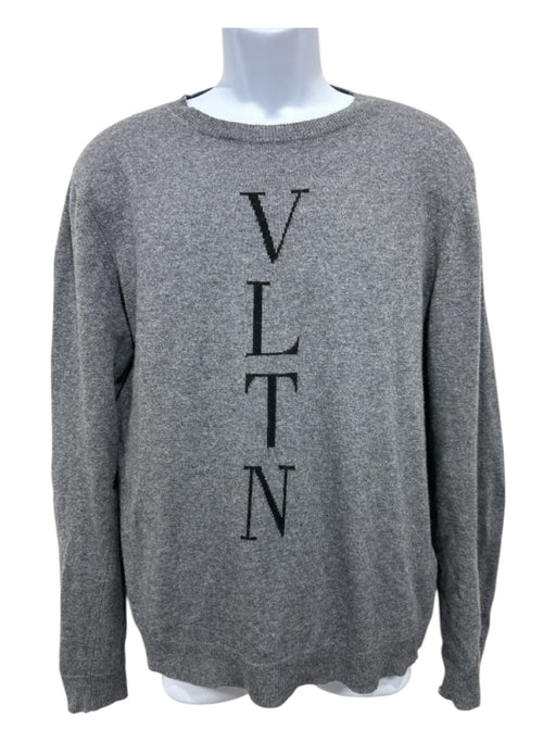 Valentino Size 50 Gray & Black Wool Blend logo Crew Men's Sweater 50