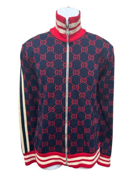 Gucci Size Est M Blue & Red Cotton Guccissima Zipper Men's Jacket Blue & Red / Est M