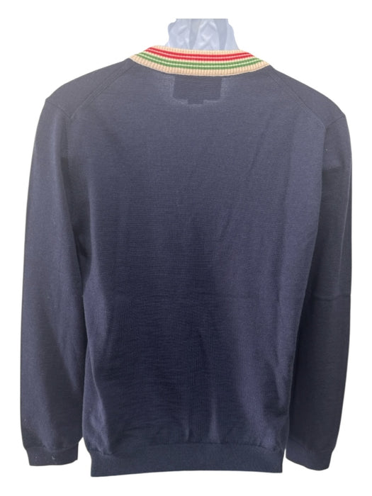 Gucci Size Est S Blue Wool Blend Solid Collar Detail V Neck Long Sleeve Shirt Blue / Est S