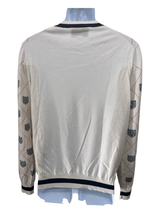 Gucci Size Est M Beige & Navy Wool Blend Plaid V Neck Men's Sweater Beige & Navy / Est M