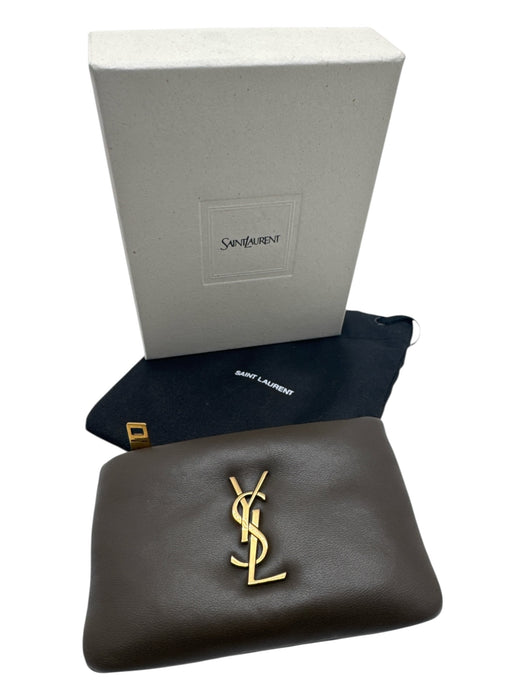 Saint Laurent Like New Brown Leather Solid Case Inc. Men's Wallet Brown