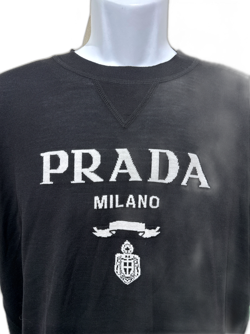 Prada Size 52 Black & White Wool logo Knit T Shirt Men's Short Sleeve Black & White / 52