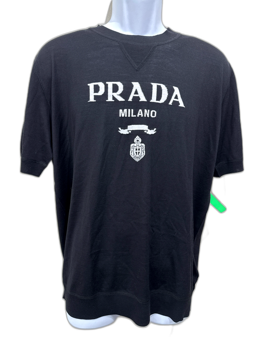 Prada Size 52 Black & White Wool logo Knit T Shirt Men's Short Sleeve Black & White / 52