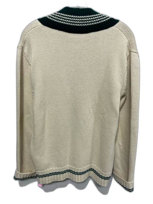 Valentino Size L Beige & Green Wool Blend Varsity V Neck Dog Men's Sweater Beige & Green / L