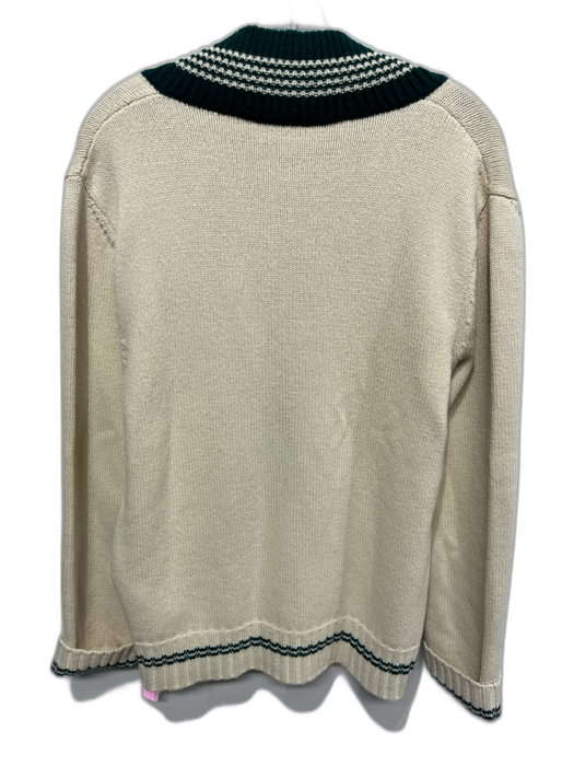 Valentino Size L Beige & Green Wool Blend Varsity V Neck Dog Men's Sweater Beige & Green / L