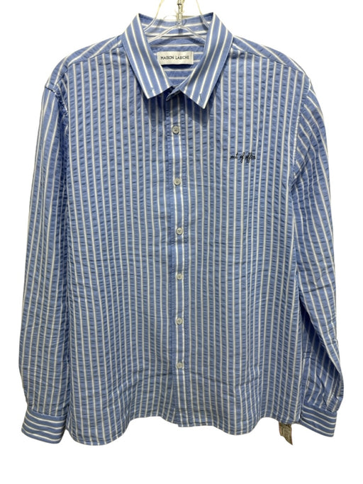 Maison LaBiche Size L Blue & White Cotton Striped Button Down Long Sleeve Shirt Blue & White / L