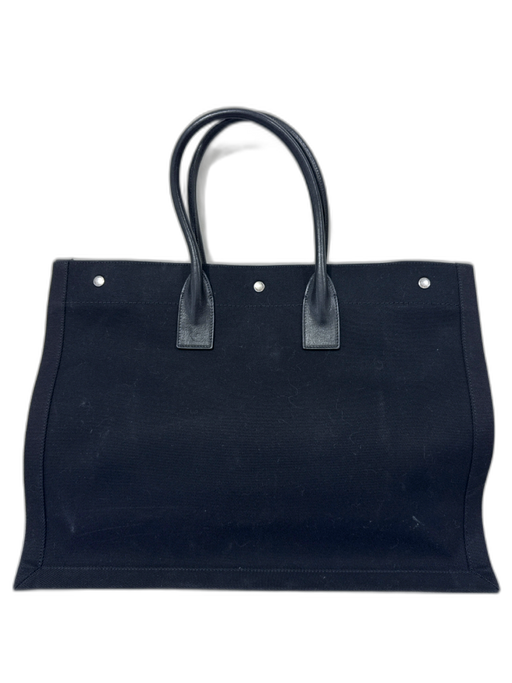 Saint Laurent Black & White Canvas Logo Tote Bag Black & White