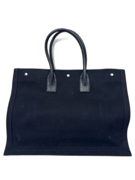 Saint Laurent Black & White Canvas Logo Tote Bag Black & White