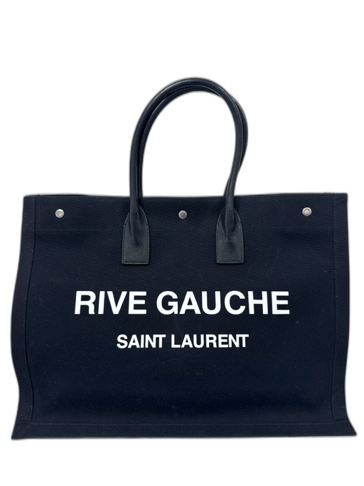 Saint Laurent Black & White Canvas Logo Tote Bag Black & White