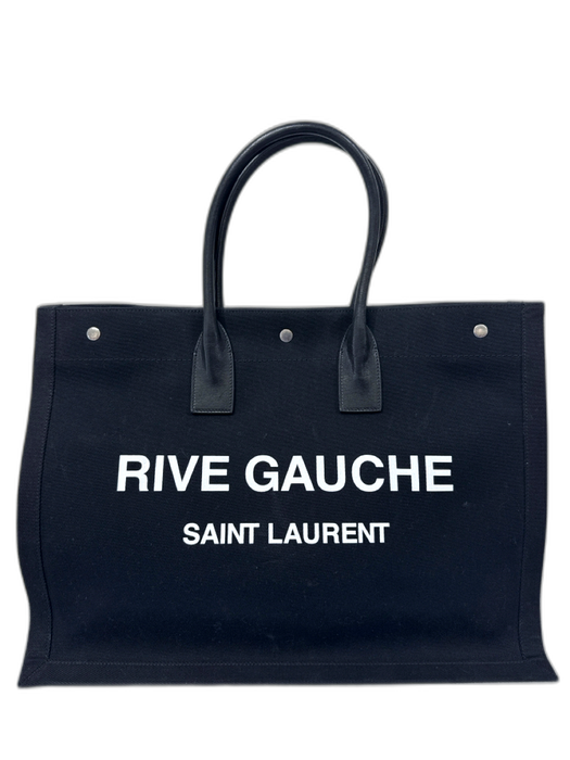 Saint Laurent Black & White Canvas Logo Tote Bag Black & White