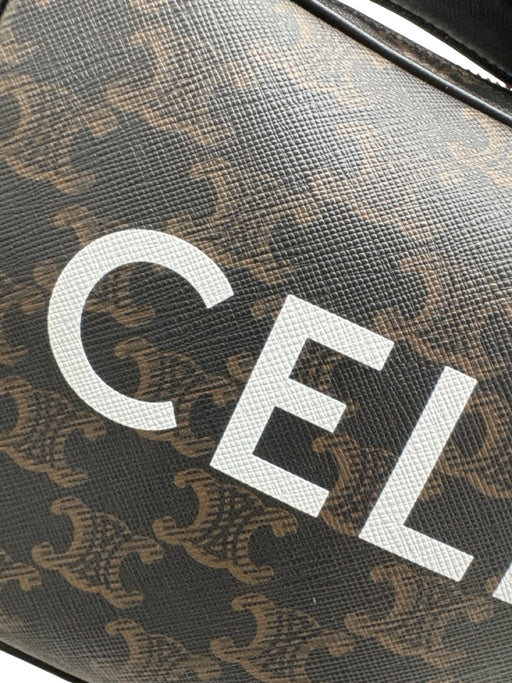 Celine White, Black, Brown Canvas & Leather Zip Close Logo Crossbody Bag White, Black, Brown / Medium