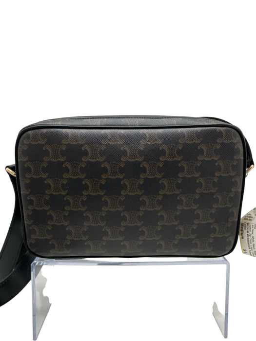 Celine White, Black, Brown Canvas & Leather Zip Close Logo Crossbody Bag White, Black, Brown / Medium