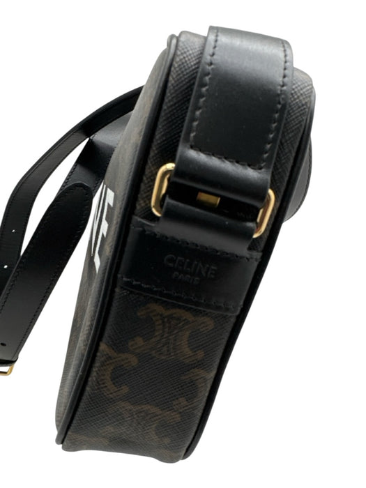 Celine White, Black, Brown Canvas & Leather Zip Close Logo Crossbody Bag White, Black, Brown / Medium