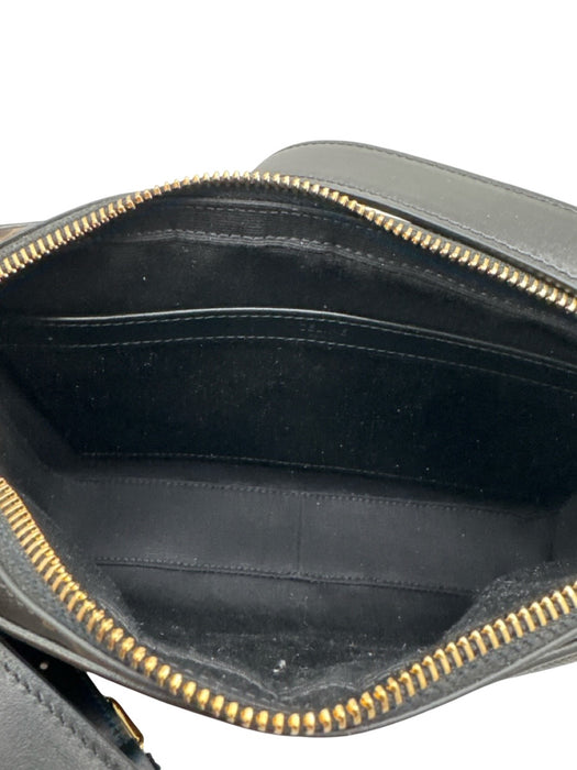 Celine White, Black, Brown Canvas & Leather Zip Close Logo Crossbody Bag White, Black, Brown / Medium