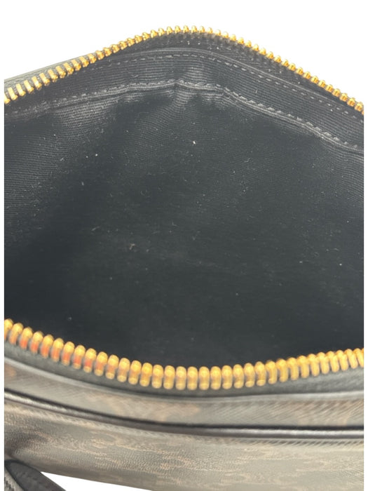 Celine White, Black, Brown Canvas & Leather Zip Close Logo Crossbody Bag White, Black, Brown / Medium
