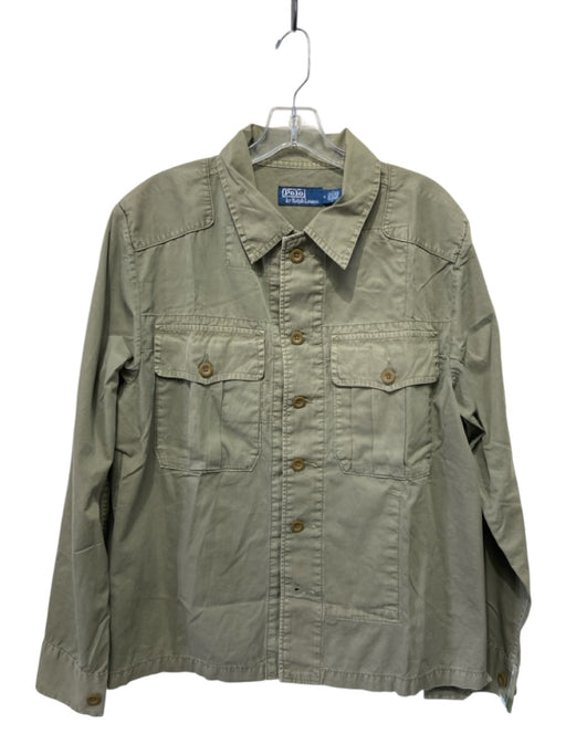 Polo Size M Green Cotton Solid Button Up Military Men's Long Sleeve Shirt Green / M